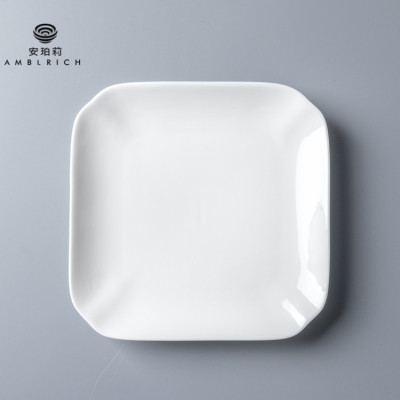 【现货】正方缺角白瓷热菜盘山药炒木耳餐厅后厨镁资中式餐具供应|ru