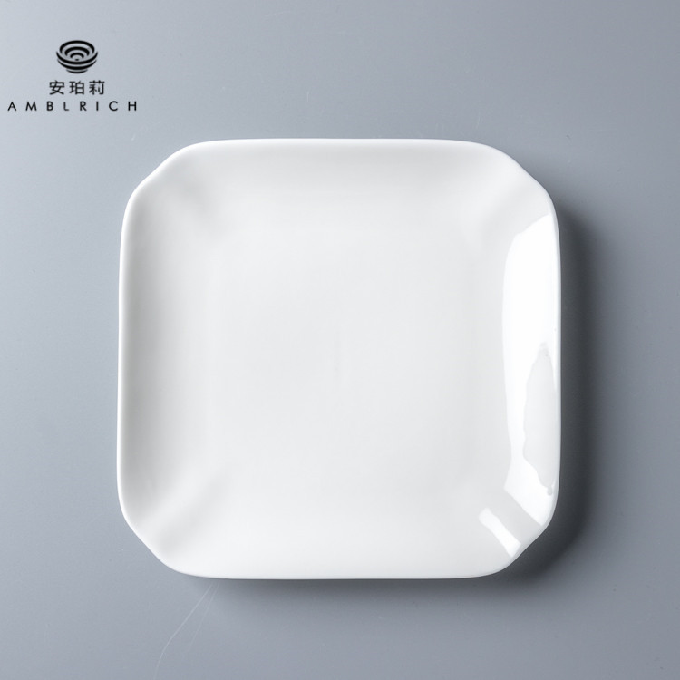 【现货】正方缺角白瓷热菜盘山药炒木耳餐厅后厨镁资中式餐具供应|ru