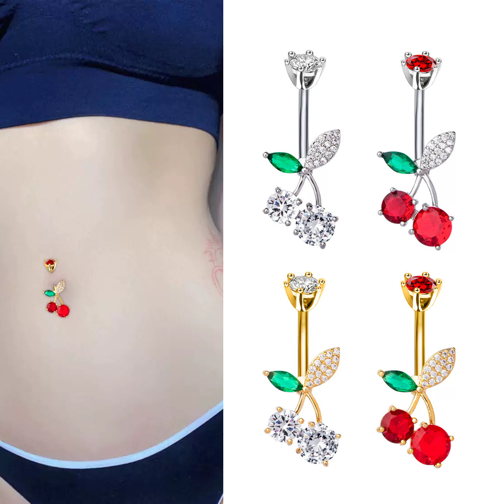 Bagues transfrontalières euro-américaines en acier inoxydable coloré, entièrement serties de diamants, ornées de motifs de fruits et de cerises._voghion.com