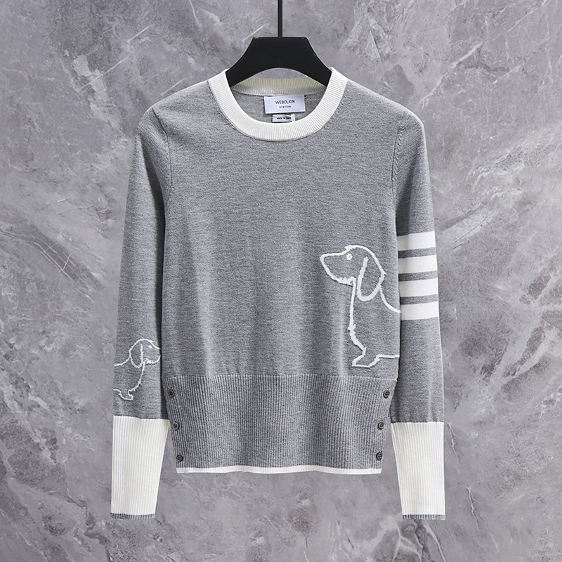 Factory Direct Tb Autumn and Winter Pullover New Round Neck Jacquard Puppy Men and Women Casual Versatile Slim Knitted Sweater