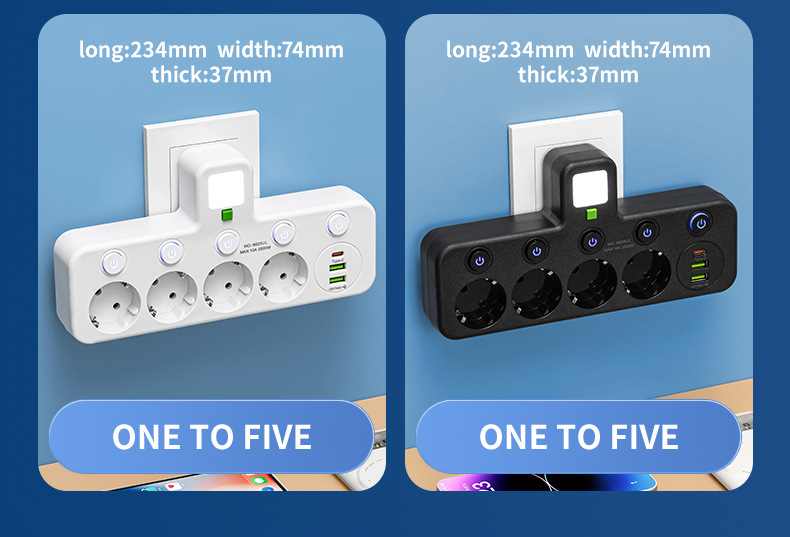跨境欧规一转多款式开关USB-C插座带usb智能插座排插拖线板TypeC