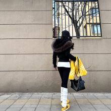 冬季修身拉链毛绒内胆短款棉衣黑色加绒加厚毛领连帽棉服外套女装