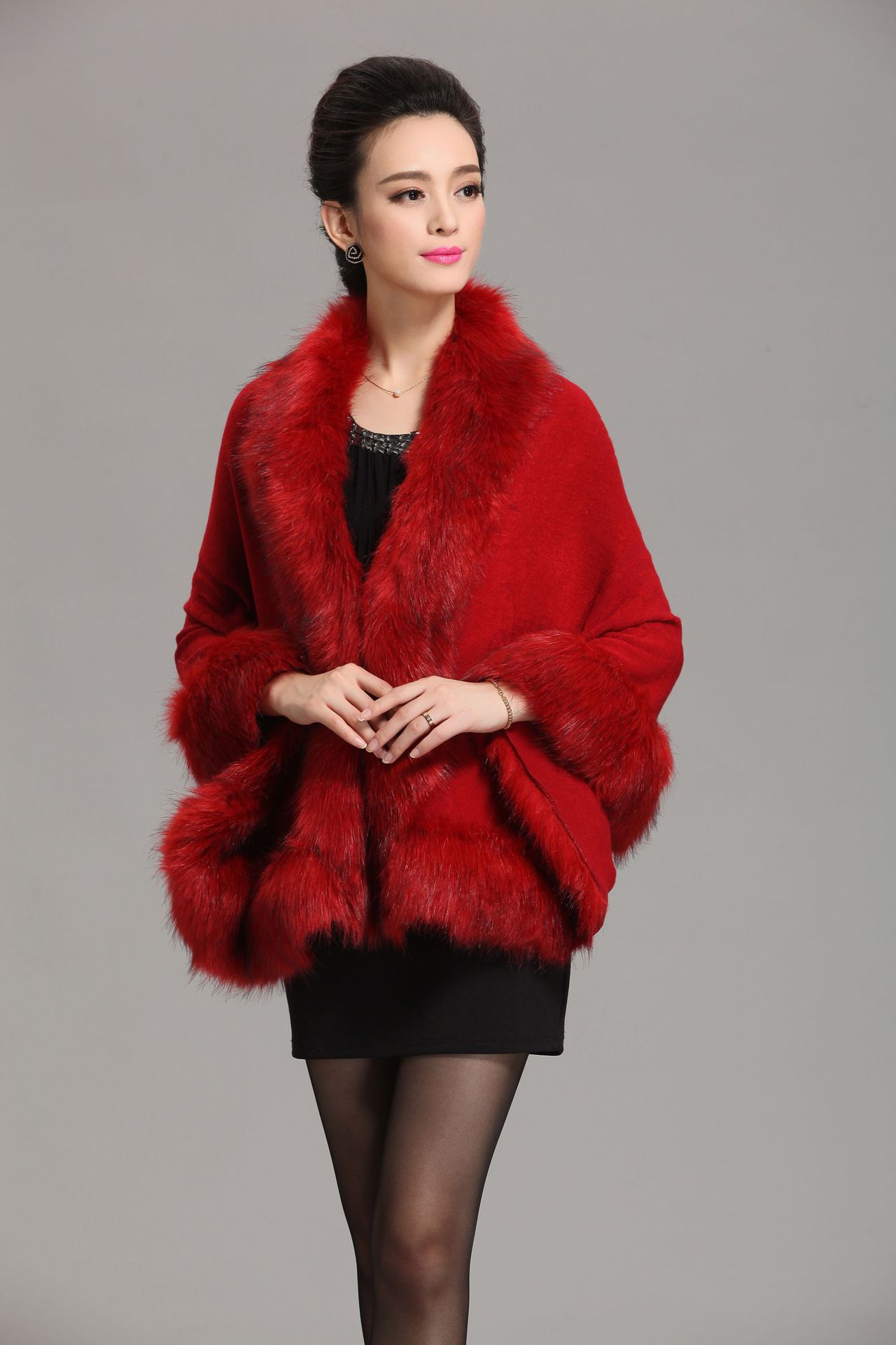 new  fox fur shawl cape large size women's knitted cardigan jacket_voghion.com
