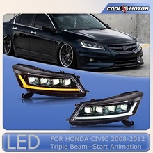 适用08-12思域大灯总成改装全LED透镜光源日行灯流光转向