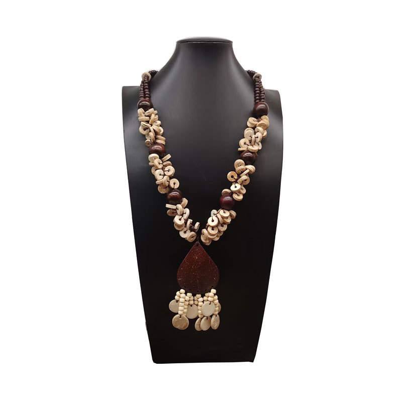 波西米亚混咖色椰壳木珠Y型长毛衣链椰壳女士项链 necklace wood