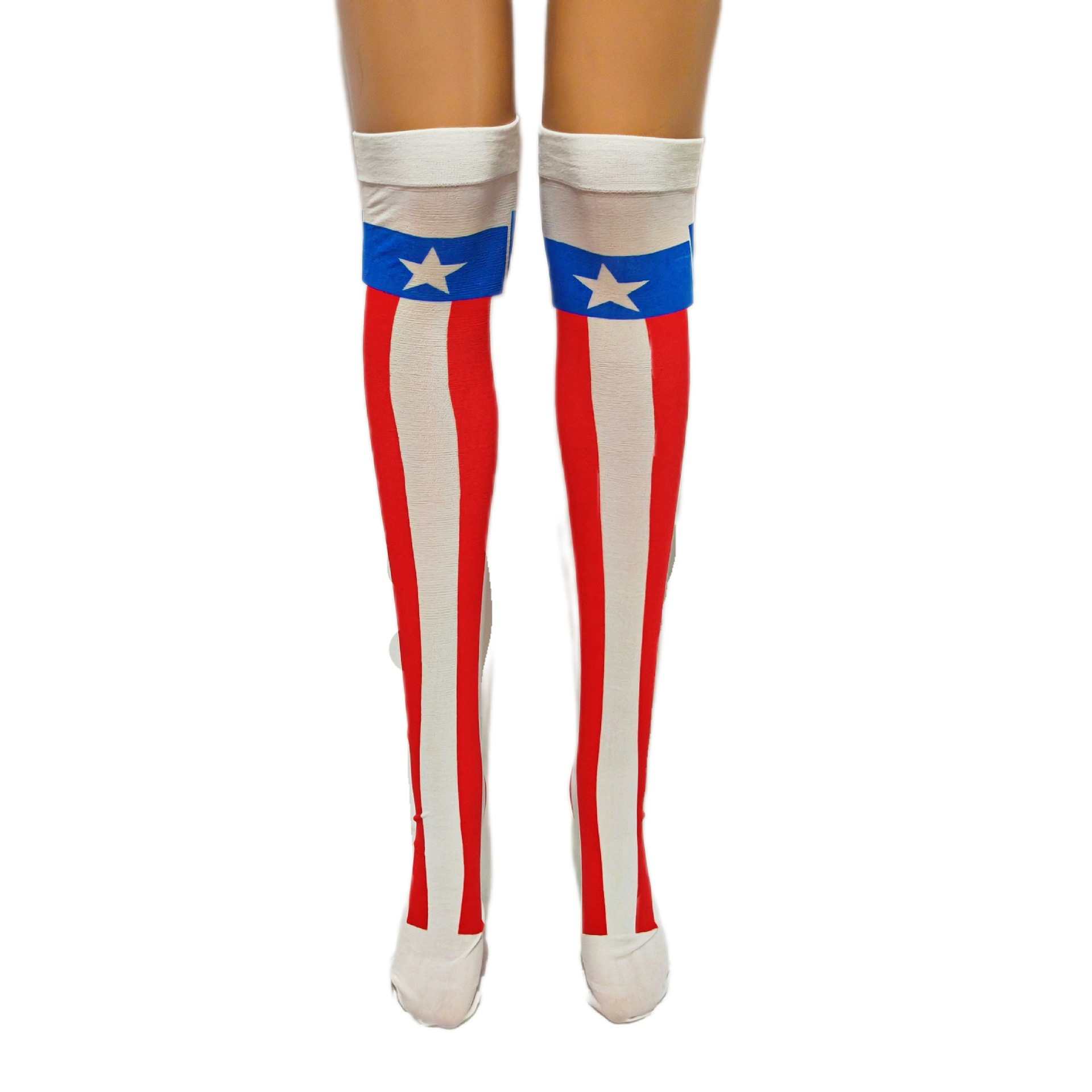 跨境美国独立日长筒袜子星条平纹USB国旗过膝袜3D平纹印刷踩脚袜