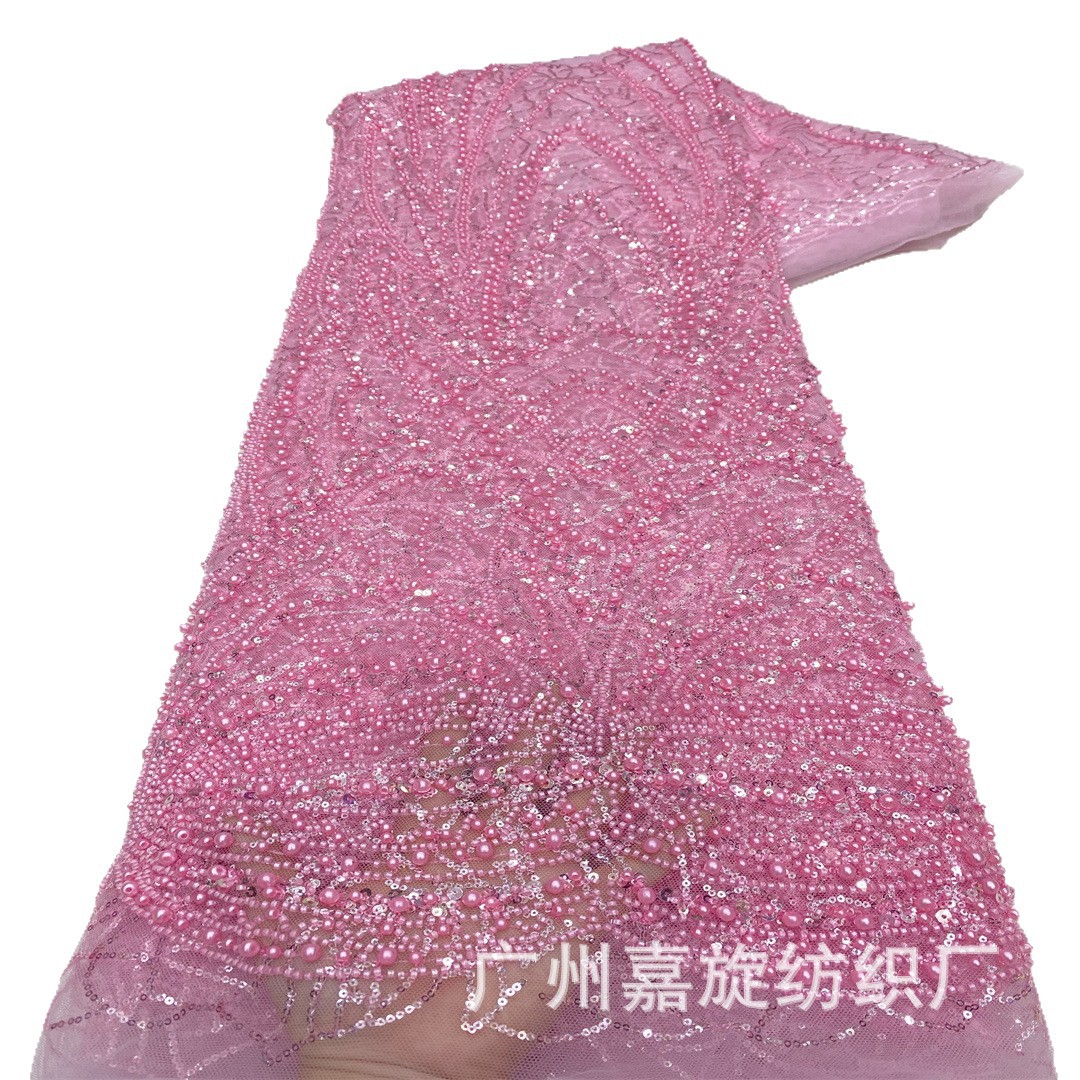 Tela de malla con bordado de lentejuelas y cuentas en rayas cruzadas de estilo europeo y americano, tela de bordado de moda para vestido de novia africano, encaje.