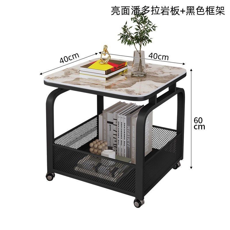 奶油风客厅沙发边桌可移动边几岩板小茶几置物架小推车创意床头桌|undefined