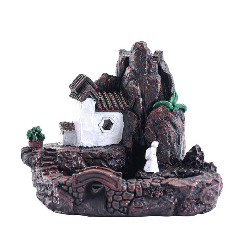 Creative large backflow incense burner resin aromatherapy burner flowing cloud incense burner mountain flowing water ceramic backflow tower incense burner ornaments