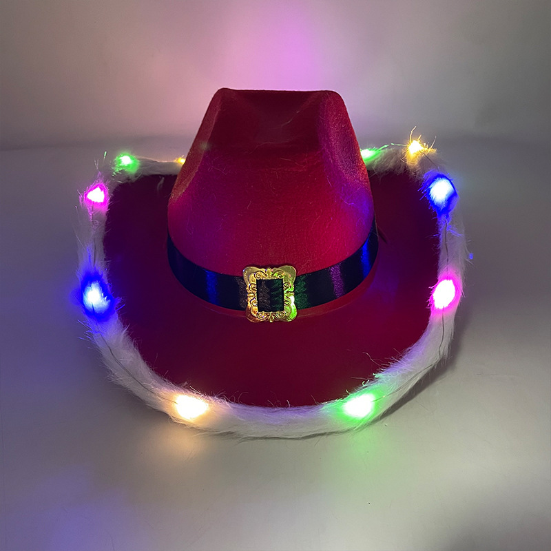 De Halloween nacarado sombrero FIESTA DE Carnaval LED inalámbrico fluorescente colorido Denim luminoso sombrero láser colorido sombrero de vaquero