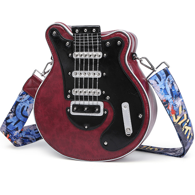 retro-fashion-guitar-shaped-crossbody-bag---y2k-style-design-trend-chain-rivets-embellished-wide-adjustable-shoulder-strap