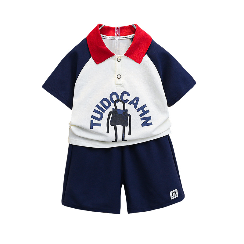 7200 traje de manga corta de ropa deportiva de verano para niños 2025 nueva camisa POLO delgada pantalones cortos para niños de dos piezas de moda
