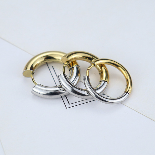 ebay cross-border hot-selling titanium steel earrings light luxury niche high-end sense electroplating temperament gradient European and American beauty earrings ear buckles