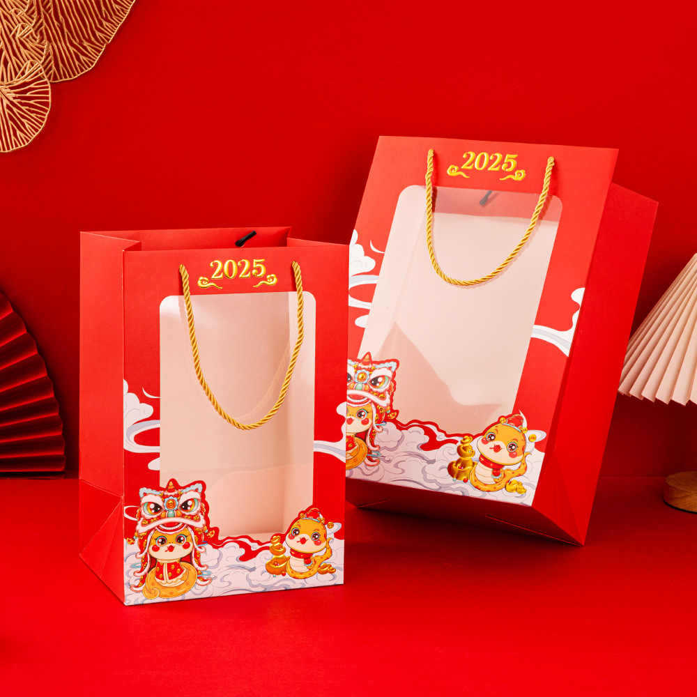 Bolsa de regalo de ventana de la serpiente, bolsas de mano, bolsas de embalaje, regalo de Año Nuevo, Festival de Primavera, rojo, 2025 nuevo, de alta calidad