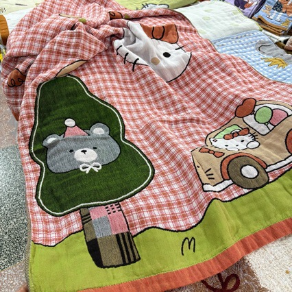 2025 New Style Blanket Gauze Bath Towel Four-Layer Cotton Gauze Bath Towel Sweat-Absorbent, Breathable, Soft, Cartoon Four-Layer Gauze