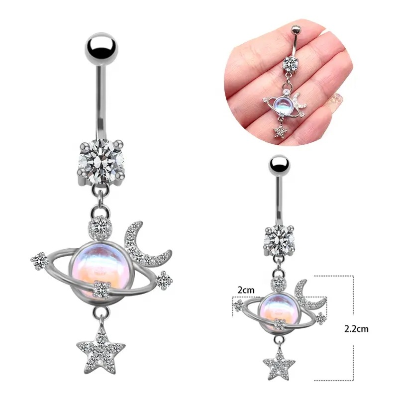 1 Piece Sexy Star Moon Planet Stainless Steel Plating Zircon Belly Ring display picture 4