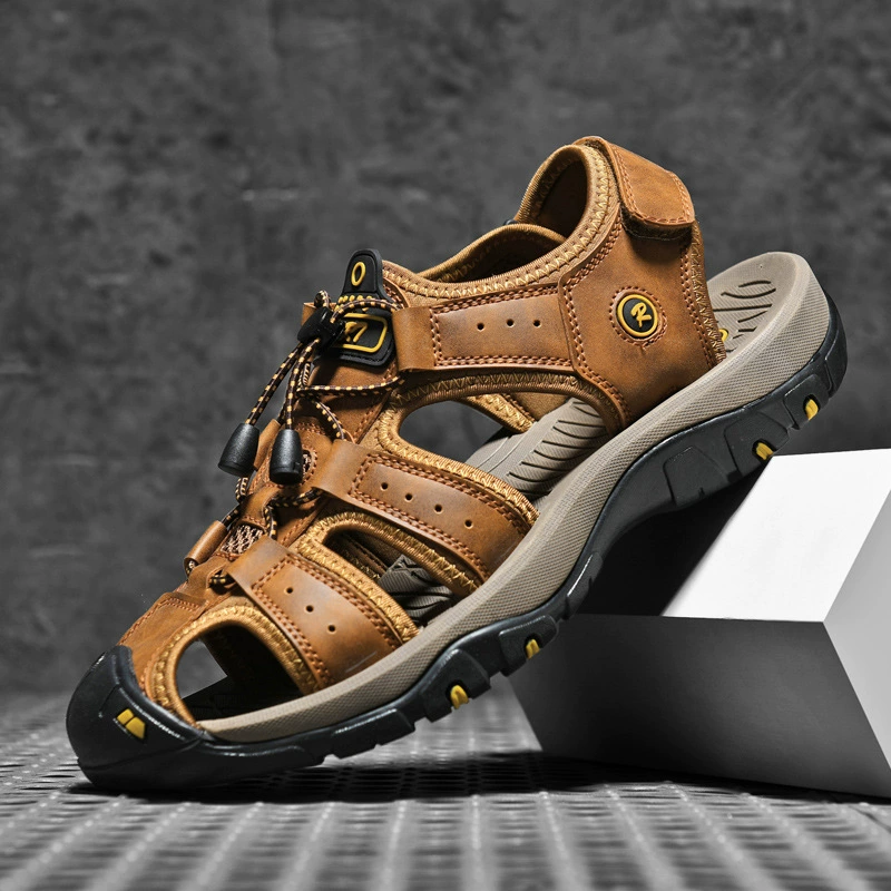 Трансграничные сандалии больших размеров, летние новые мужские полые дышащие сандалии, уличная пляжная обувь с закрытым носком, папа, обувь