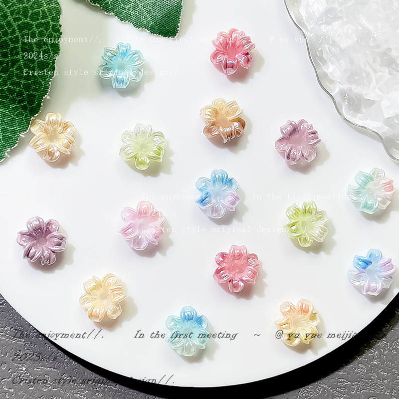 高级感珠光有孔百合花美甲饰品树脂有孔花朵串珠DIY手链项链素材