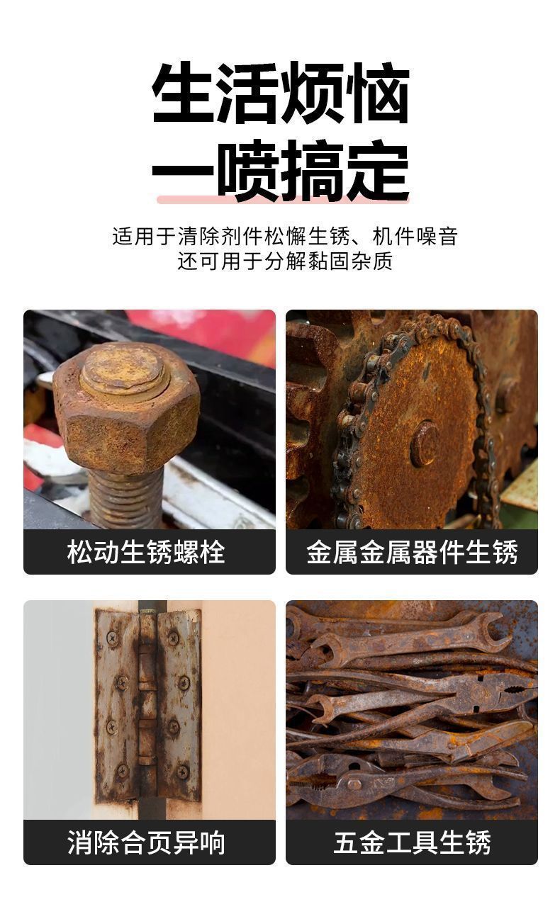 Premium rust remover, powerful rust remover for metal hardware, rust renovation agent, cleaning agent for car doors, windows, machinery, and chains