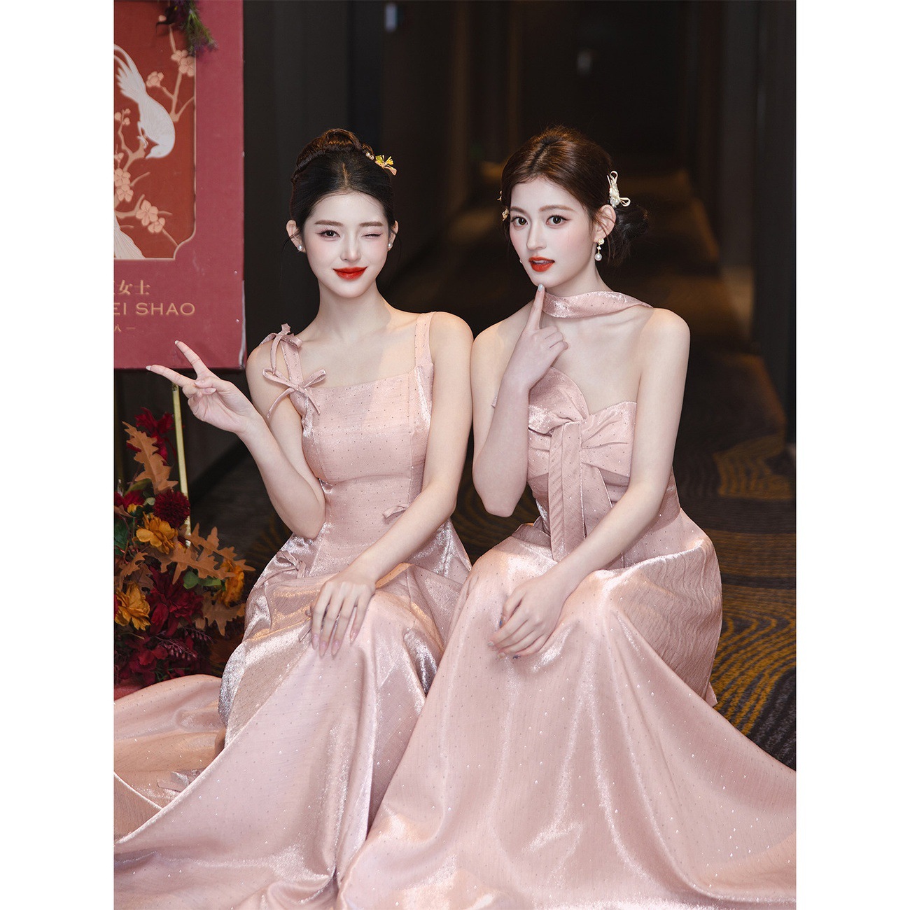 姐妹团伴娘服高级小众2026新款粉色婚礼闺蜜团礼服小个子日常可穿
