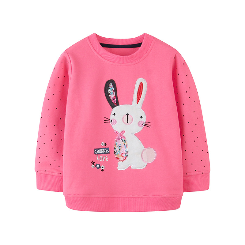 Sudadera de otoño para niñas con bordado de conejo a la moda, jersey infantil, top informal de manga larga estilo europeo y americano para bebé, venta al por mayor.