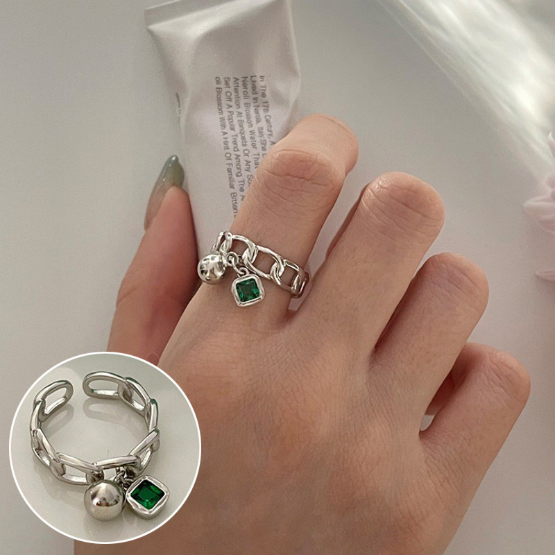 Anillo cuadrado chapado en plata S925 para mujer, anillo abierto en forma de V geométrico de moda vintage, anillo irregular para el dedo índice estilo ins.