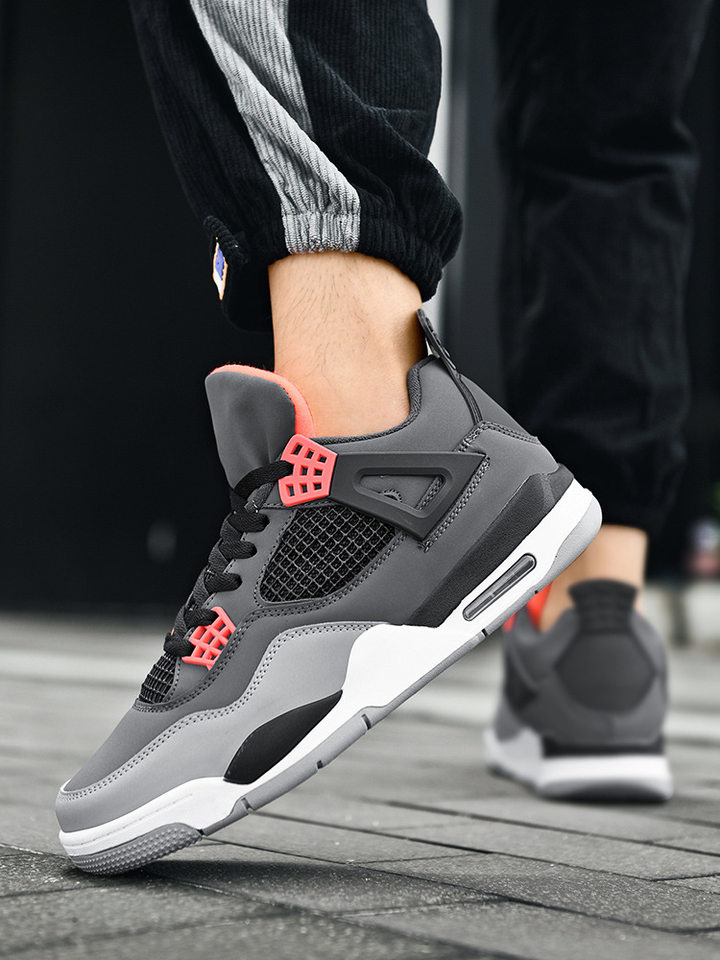 Giày thể thao nam cổ thấp chống trượt đế dày tăng chiều cao, giày sneaker phối màu — JD-AJ4 màu xám đen, JD-AJ4 màu đỏ lửa, JD-AJ4 đen đỏ chi tiết 16