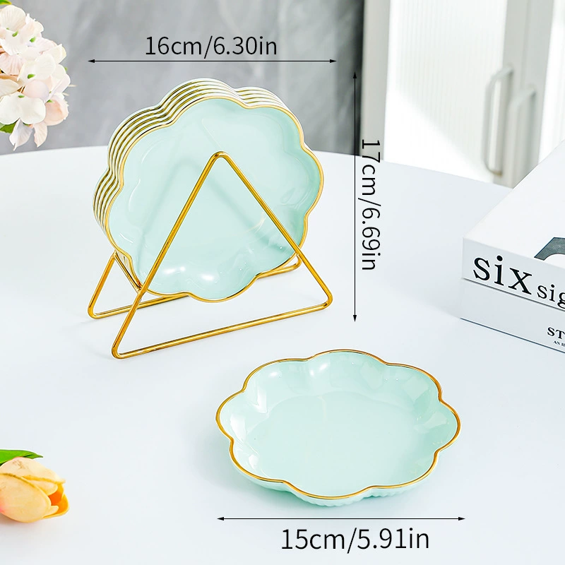 Чашка-филигрань из bone china с цветочным рисунком (Tuchi), тарелки-под snack-товары с золотым ободком, один набор или 4/6 шт с подставкой