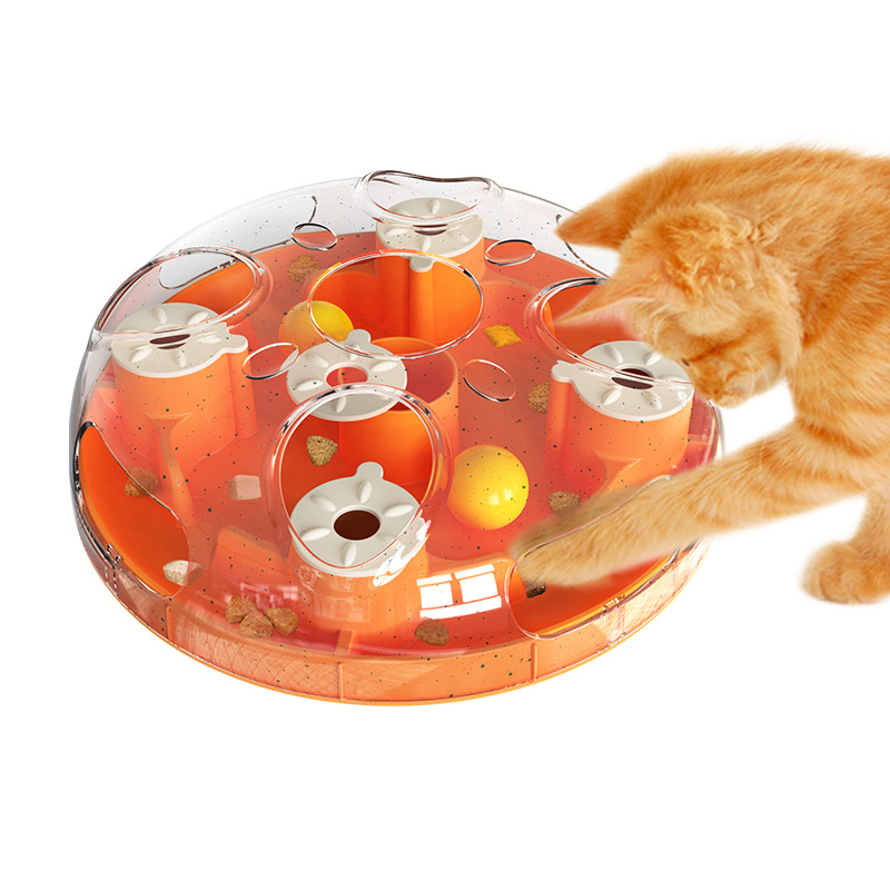 Patented Cat Treasure Box Puzzle Toy with Rotating Sliders & Play Track