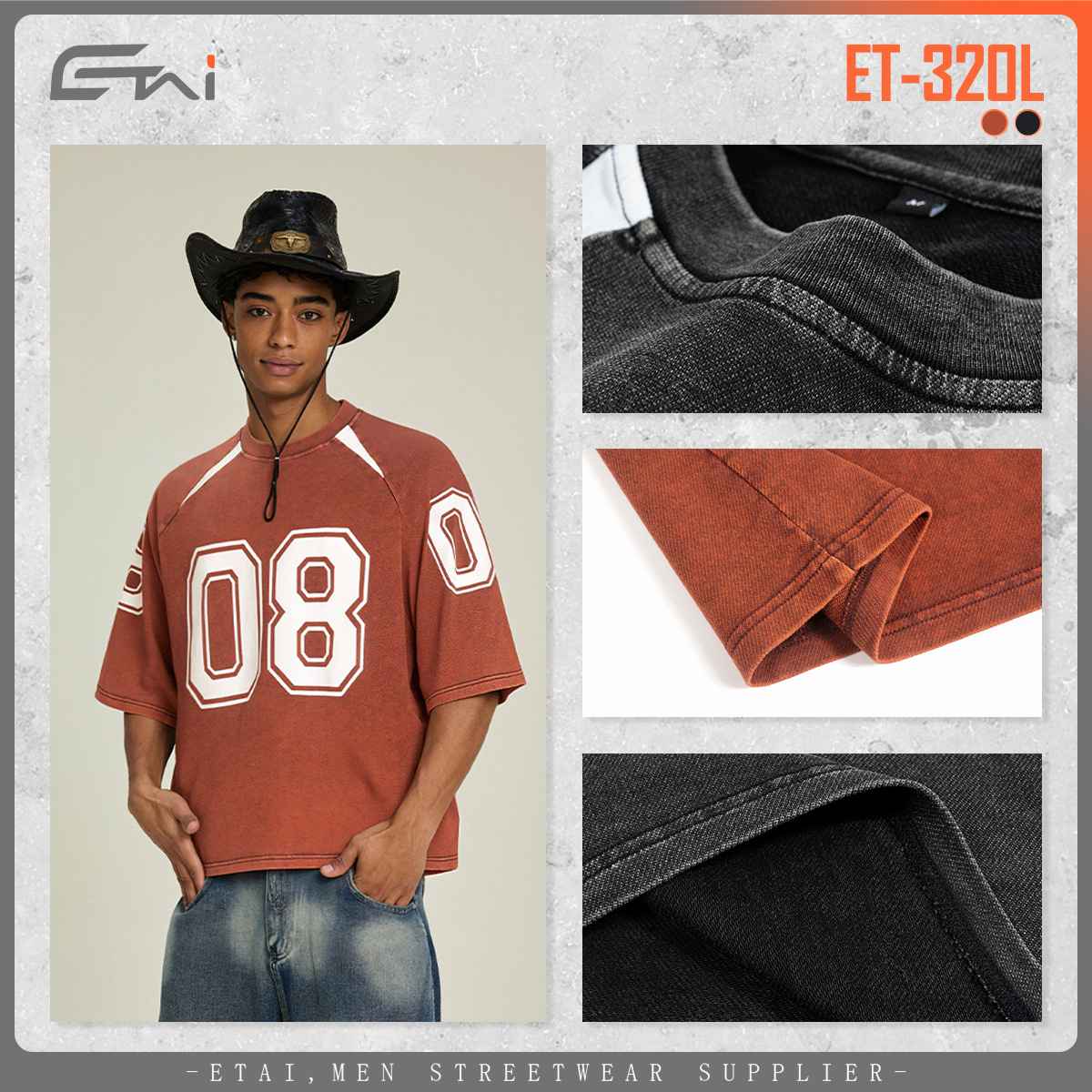 ETAI algodón de verano 240G pesado lavado con agua camiseta de hombre marca de moda americana juvenil deportes casuales mangas cortas