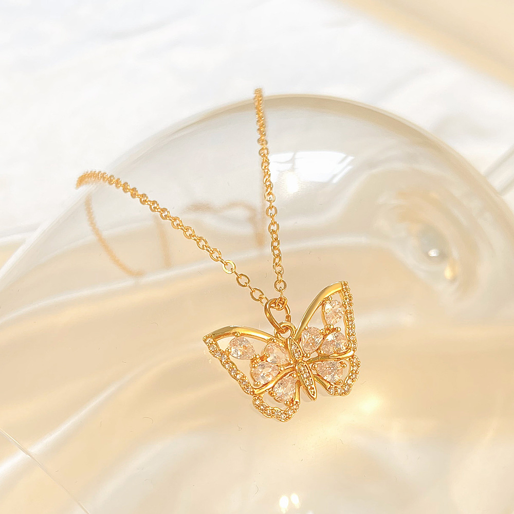 Womenu0027S Elegant Butterfly Copper Zircon Necklace Inlay