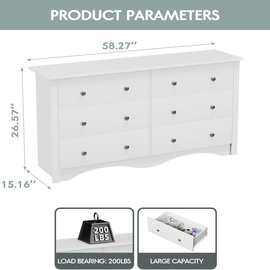 卧室梳妆台带 6 个抽屉木质宽胸储物收纳架和电视支架适用客厅