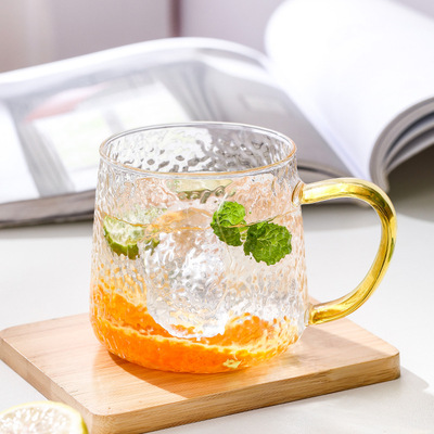 高硼硅翘把玻璃锤纹杯家用玻璃杯早餐杯可微波炉加热可定制把手