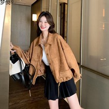 焦糖色韩版棒球服外套女2024春秋季新款高级感小个子气质通勤上衣