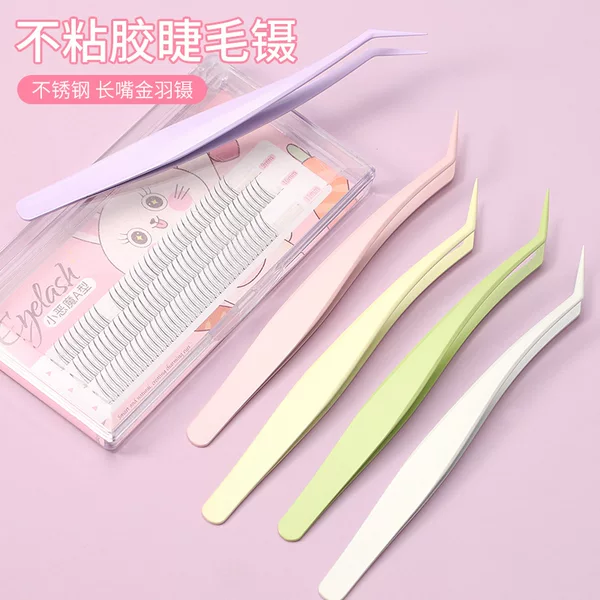 In-Stock Wholesale Anti-Stick False Eyelash Tweezers, Professional Eyelash Extension Gold Feather Clips, Non-Stick Eyelash Clips for Beginners