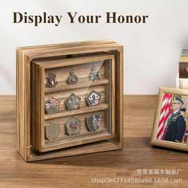 跨境木质纪念币收纳架桌面可旋转游戏币勋章收藏架奖牌勋章展示架