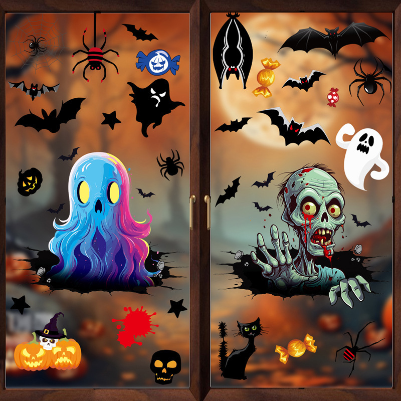 ハロウィーン幽霊静電貼り万聖夜祝日パーティー装飾ガラス窓貼りコウモリ風船表情シール|undefined