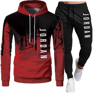 2023 men's full set of European and American cross print hooded men's and women's plush casual hoodie set for men - ShopShipShake