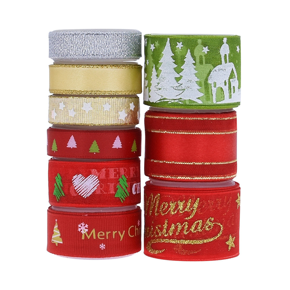 Hot sale Amazon Navidad cinta set polvo estampado Inglés madre impresión árbol de Navidad cinta de nieve roja