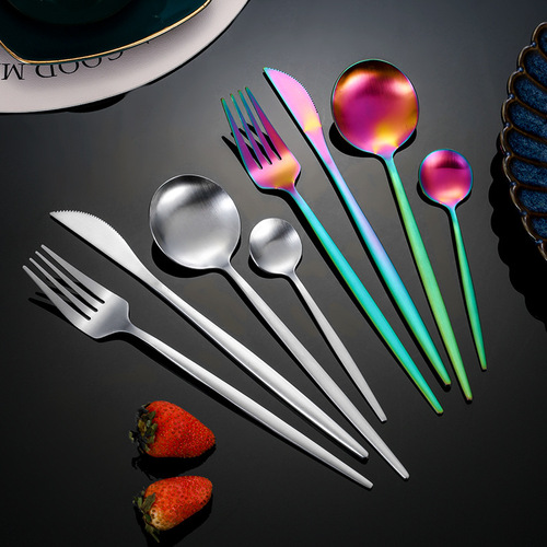 Cross-border stainless steel Portugal sanding spoon fork set round spoon coffee spoon tableware steak knife fork
