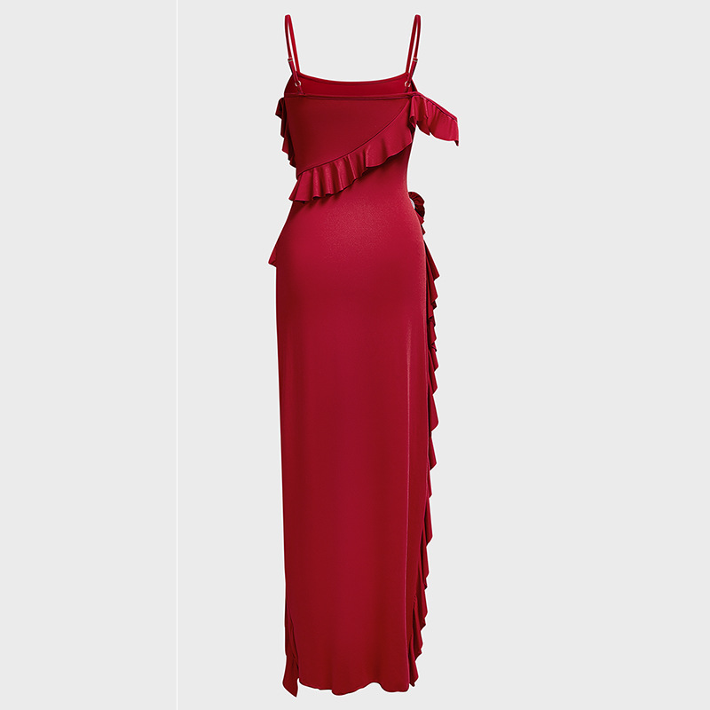 Women's Clothing new sexy fashion solid color backless slit splicing suspender long skirt_senzul.com