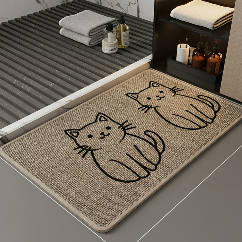 Cartoon Animal Floor Mat Classy Linen Diatom Mud Water-Absorbent Quick-Drying Bathroom Door Non-Slip Foot Mat Toilet Door Mat