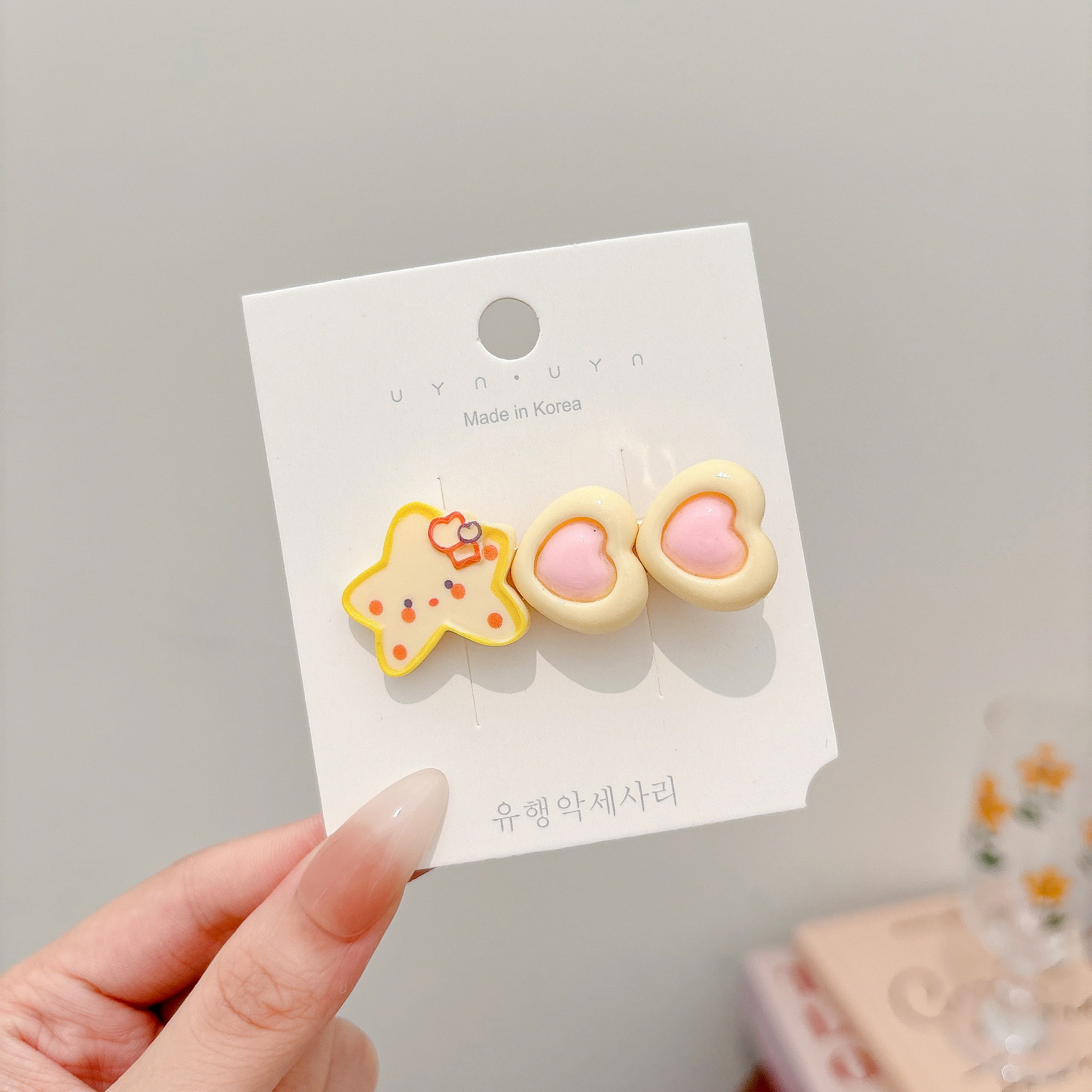 Horquilla de estrella amarilla dulce y linda, clip de flequillo en la frente femenina, cabello roto en el costado, clip de pico de pato, tocado