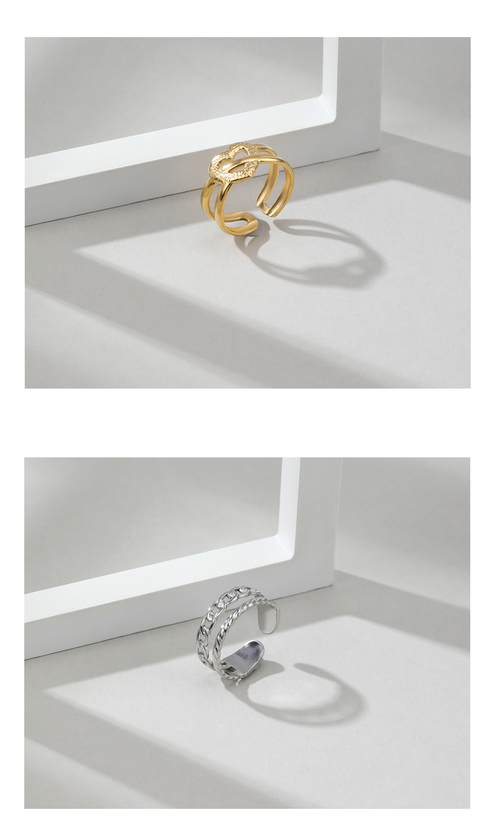 Fashion Simple Gold Plated Geometric Open Adjustable Titanium Steel Ring