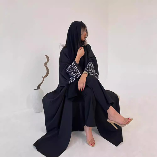 F425 E-commerce Dubai Arabic Embroidered Floral Abaya Robe Fashion Outerwear Abaya Robe
