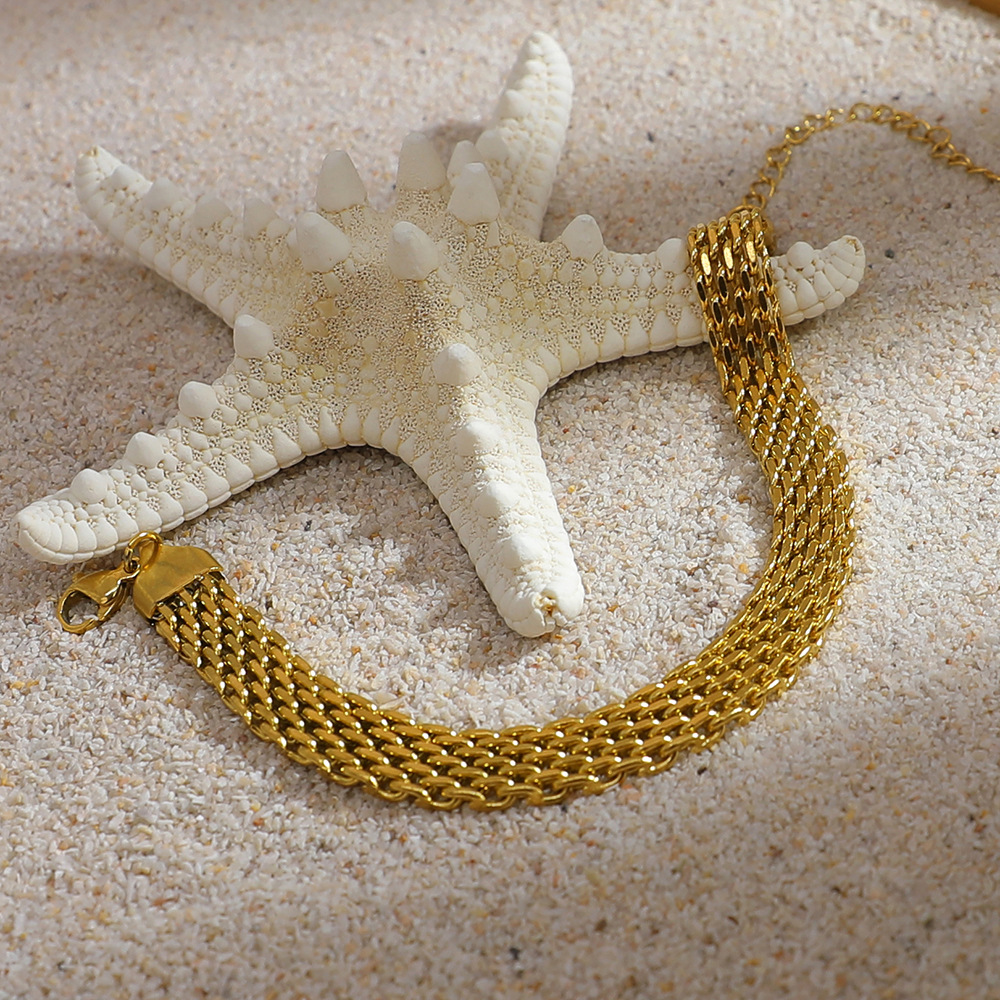 25g Weight 0.03µm-0.05µm Gold Plating Thickness PVD Coated Real Gold Plated Geometric Heart Shape Solid Color Titanium Steel Retro Waterproof Non Tarnish Titanium Steel Bracelets