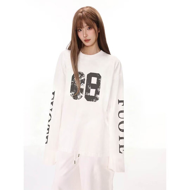 American-style design pure cotton long-sleeve t-shirt, a fashionable and trendy women's casual top American-style design pure cotton long-sleeve t-shirt, a fashionable and trendy women's casual top
