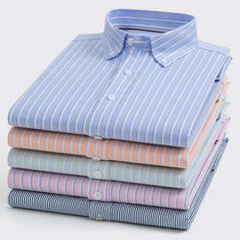 男士衬衫短袖夏季新款条纹高品质纯棉休闲商务青年定制logo衬衣