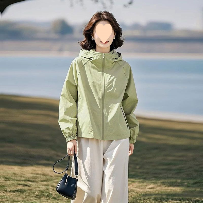 连帽短款外套女春季2025新款纯色宽松百搭运动冲锋衣休闲夹克上衣|undefined