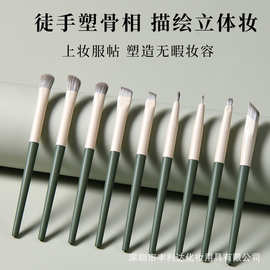 9支墨绿眼影刷套装人造纤维全套眼影粉底散粉刷沧州化妆刷批发厂